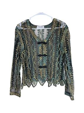 Valenti Vintage Sheer Embroidered Ornate Stitched Blazer